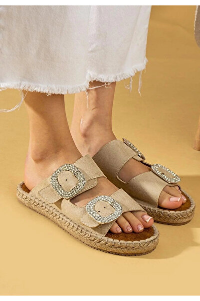 BLACK MODBLACK Ozbay Hertas Beige Nubuck Buckled Slippers 1152714