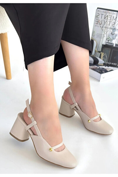 BLACK MODBLACK Roselight Jecci̇ Beige Leather Heel Shoes 1165115