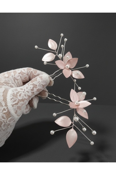 Mirnova Pearl Hairpin -Bridal Hairpin - Double Bridal Hairpin - Bridal Crown - Hair Accessory(Pink)