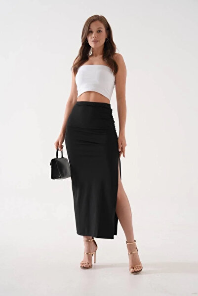 BLACK MODBLACK Ozbay Long Slit Thin Fabric Skirt Black 1152714