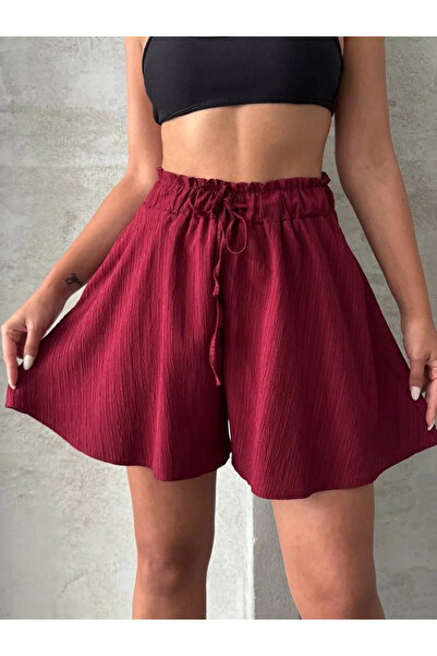 BLACK MODBLACK Ozbay Volanli Linen Shorts Bordo S255058 1152714