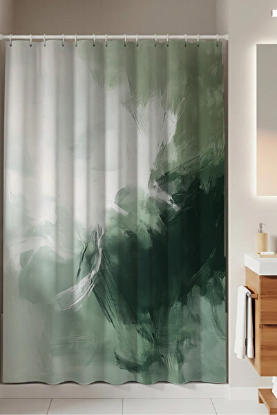 PrintiesPlus Dekoratif Yeşil Fırça Darbeli Duş Perdesi 1x160x200 Banyo Perdes...