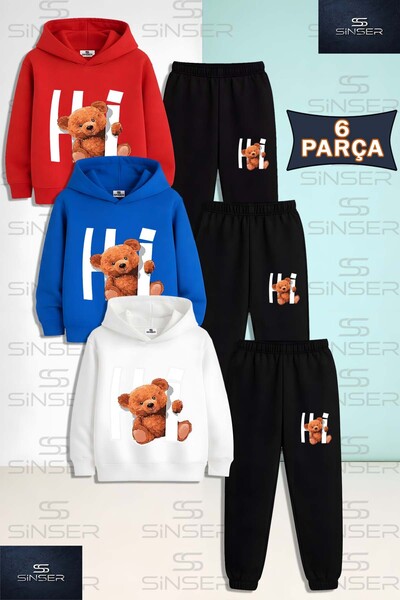 SS SİNSER Children's Unisex 3-Piece Hooded Tracksuit Set with the Text "Hi Be...