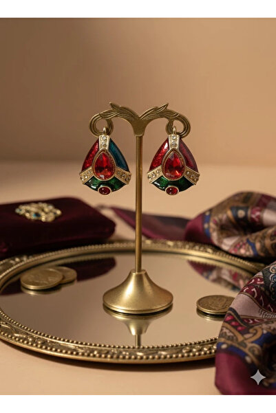 Dorvina Brass Green Red Gold Detailed Brand Model Vintage Red Eyes Women's Ea...