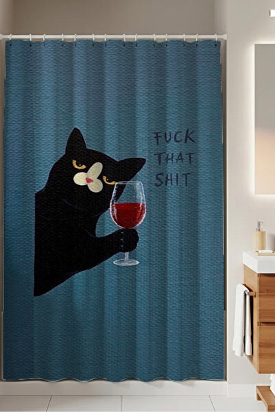 PrintiesPlus Dekoratif Cat-Kedi Duş Perdesi 1x160x200 Banyo Perdesi TABLO HED...