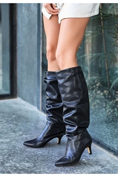 BLACK MODBLACK Ozbay Zelya Black Leather Heel Boots 1152714