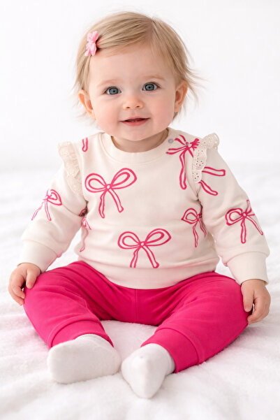 MixMax Bebe Baby Girl Ribbon Patterned Long Sleeve Bottom Top Transitional Ba...