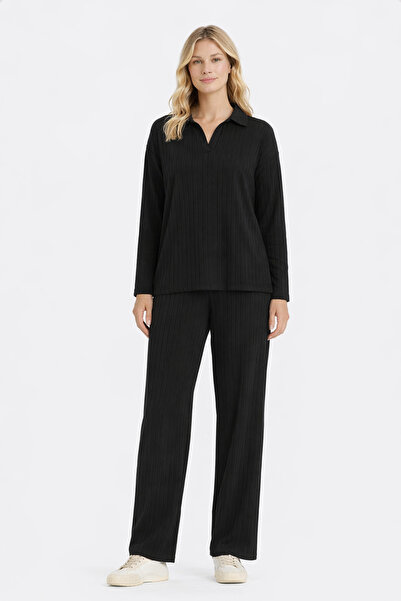 NEWORGINAL Set de damă cu guler polo, mânecă lungă, croială confortabilă, top...