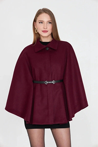 BLACK MODBLACK Belted Knitted Poncho Burgundy Pt