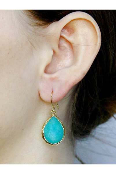 esha Doğal Taş Ceyt Taşı Kadın Altın Kaplama Küpe euku30m