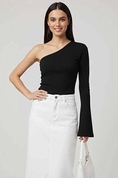 BLACK MODBLACK One-shulder basic black blouse t4275