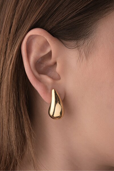 Two Arts Kadın 925 Ayar Gümüş Damla Küpe | 14 Ayar Altın Kaplama