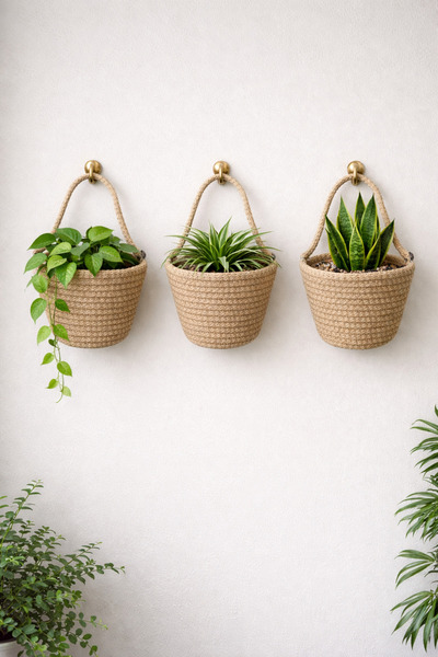 ÖRGÜM Basket 3-Piece Mini Decorative Cobalt Organizer 12X10 cm (Plants and Ha...