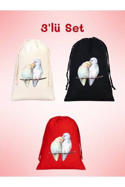 junobi Kuş Desenli Bez Kese,Çevre Dostu Bez Kese,Büzgülü Bez Poşet,Düzenleyic...