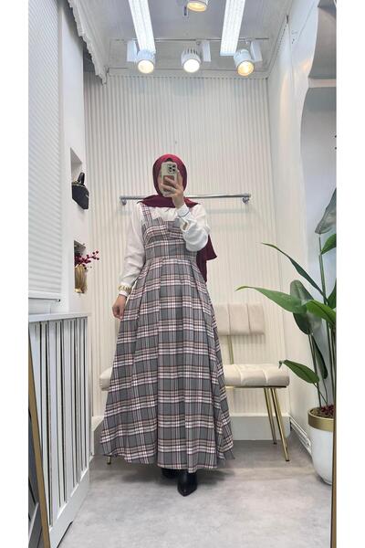 Lovely butik Women's Plaid Patterned Jile Dress with Straps Seasonal Long Jile