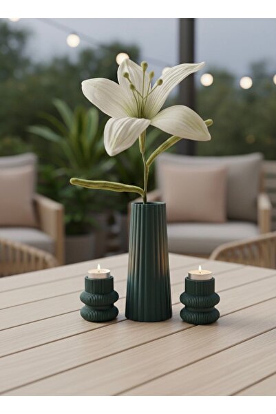 Store Şönil Çiçekli Dekoratif Vazo ve Mumluk