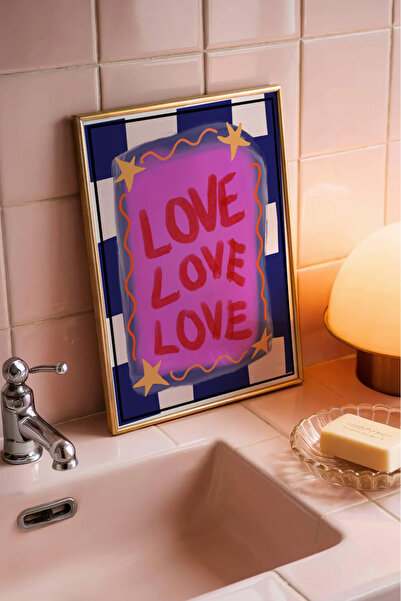 Taranist Kağıt Poster - Love Love Love Tipografi Tasarımı - Renkli Aşk Posteri