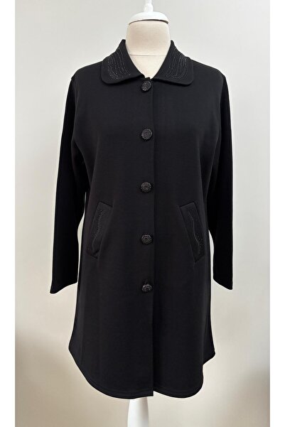 Özenli Triko Steel Mesh Collar Mother's Cardigan with Stone Detail and Felt P...