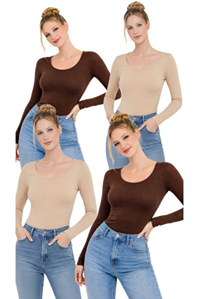 MODARENGİN بلوزة نسائية بأكمام طويلة وياقة راقصة الباليه - تصميم أنيق للاستخد...