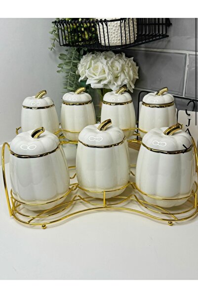 cicizuccaciye Gold Standlı Beyaz Bal Kabağı Porselen Baharatlık