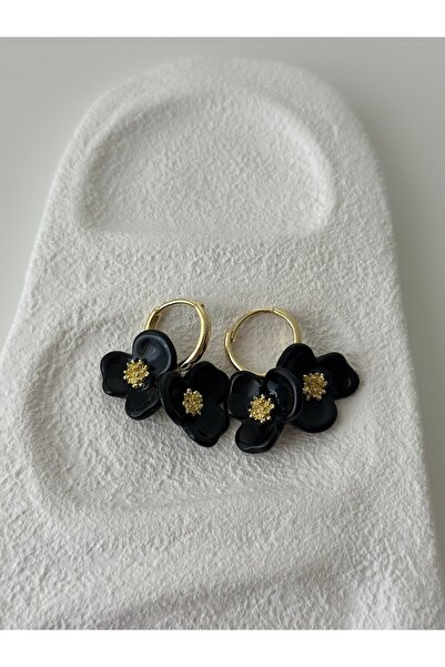 Moss Aksesuar Floral Hoop Earrings Black