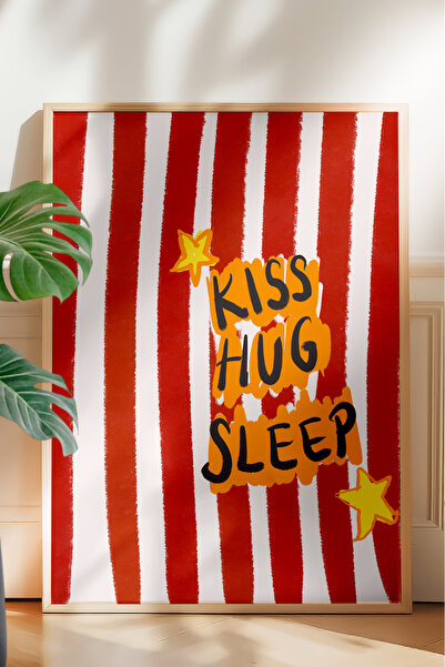 Taranist Kağıt Poster - Kiss Hug Tipografi İllüstrasyonu - Minimal Sevgi Posteri