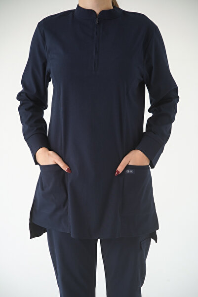 Qule Üniforma Moon Uzun Kol Hemşire & Doktor Scrubs Üst – Tesettüre Uygun Tek...