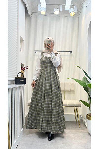 Lovely butik Women's Plaid Patterned Jile Dress with Straps Seasonal Long Jile