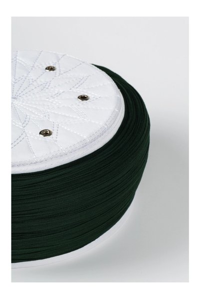 Sarıkhane Children's Talebe Yarn - Green Fabric - White Cap - Plain Wrap - Bird's Eye - 6 Meters