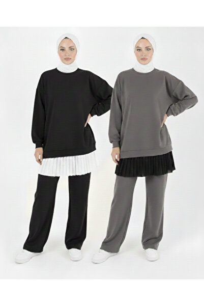 ULKER AYDIN Kıyafet Uzatıcı 2’li Avantaj Seti: Siyah-Beyaz Piliseli Krep İçli...