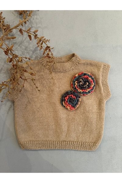 Purdy Plum El Örgüsü Çiçekli Çocuk Süveter