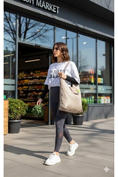 H&D COLLECTİON Бежево-візоновий стильний складаний ринок і сумка для покупок