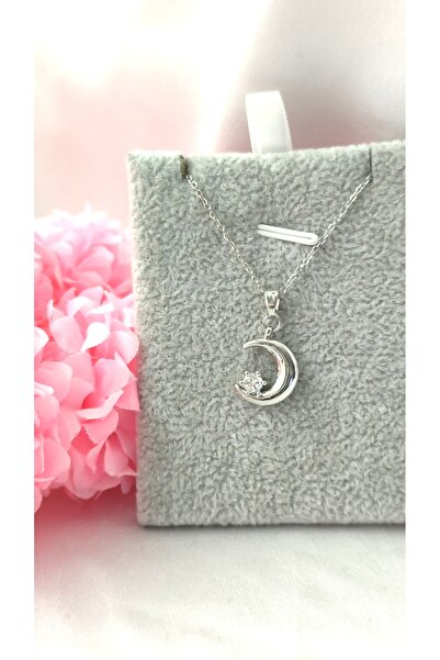 DİAVENTA TAKI VE AKSESUAR 316L Steel Silver Moon Star Baguette Model Silver S...