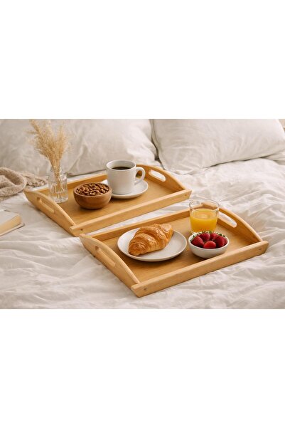 ENYAZA(2024) Bambu 2'li Tepsi Dekoratif Tepsi Çay Kahve Sunum Tepsisi