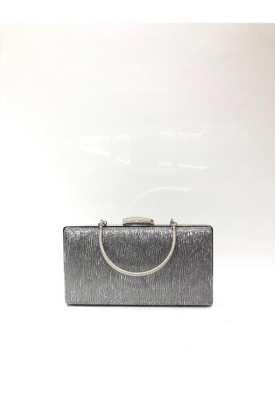 womenacs Platinum Color Wavy Patterned Material Evening Dress Portfolio Clutc...