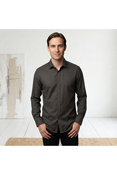 YusayTr Slim Fit Long Sleeve Cotton Hidden Button Collar Oxford Shirt