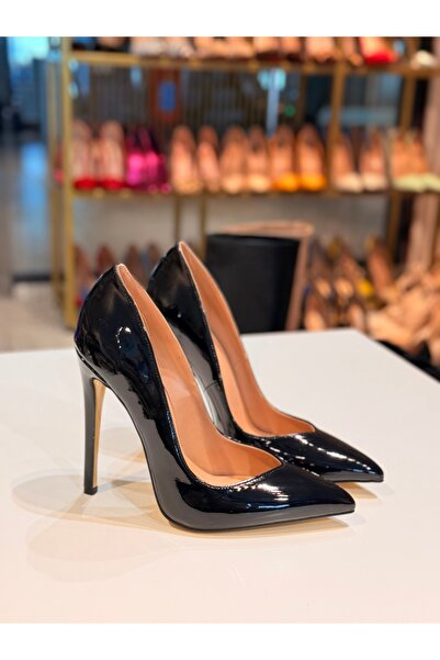 New Stiletto Store stiletto siyah rugan 12 cm topuk