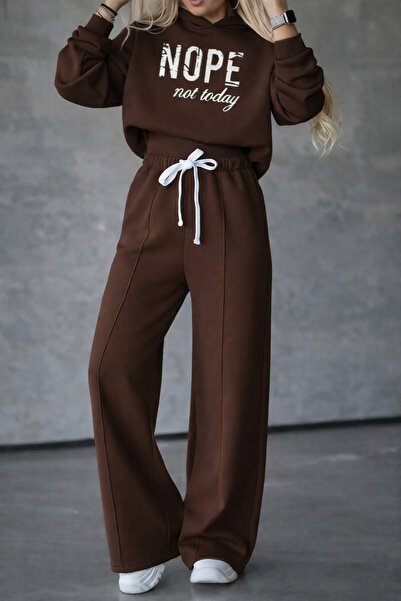 Valeria Butik Women's Nope Printed Hooded Sweatshirt and Bottom Two-Piece Set