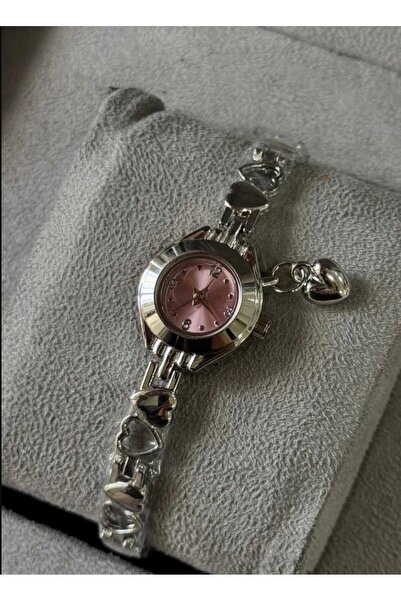 LÜMEN BUJİTERİ Minimal Pinterest Pembe Kadran Kalp Charmlı Kol Saati