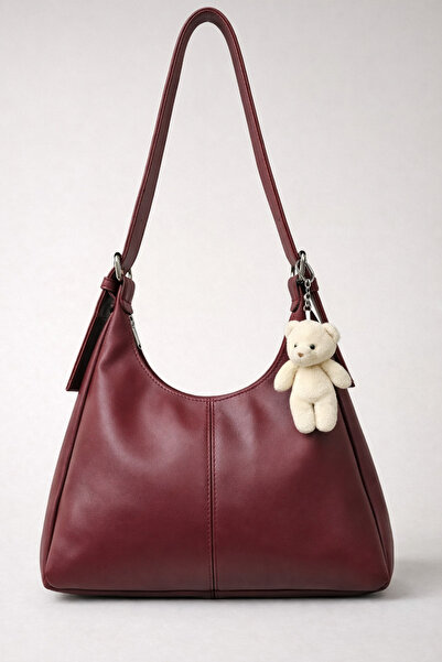 Bersia Women's Teddy Bear Charm Detailed Hand and Shoulder Bag with Zipper Cl...