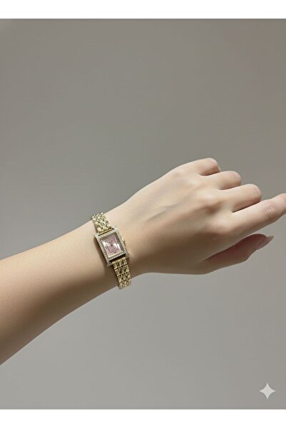 CHOPPERSS Taş Detaylı Altın Rrenk Kadın Kol Saati - Dikdörtgen Kadran ,Zarif ...