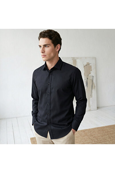 YusayTr Slim Fit Long Sleeve Cotton Hidden Button Collar Oxford Shirt