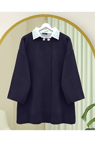 Modamorfo Double Button Casual Knitwear Poncho - Navy