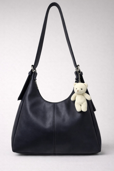 Bersia Women's Teddy Bear Charm Detailed Hand and Shoulder Bag with Zipper Cl...