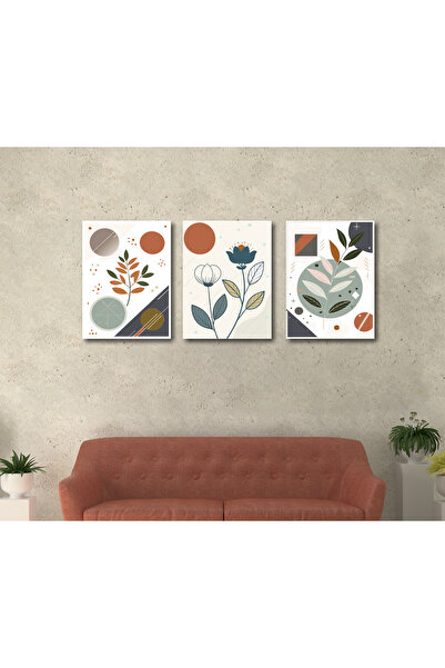 M&H Quality 3-Piece Mdf Painting Set 30X40 cm Abstract Geometric Leaf & Flowe...