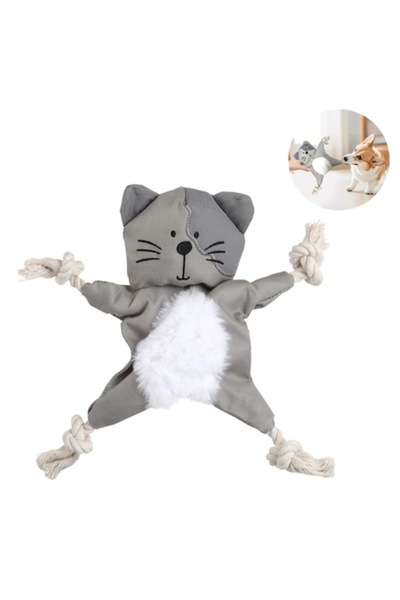 OEM Dog Toy, Gray Cat with Ropes, 18x24cm