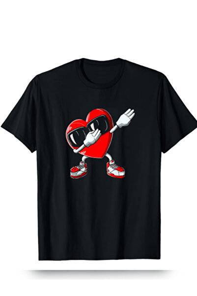 TİMİSİVA Unisex Oversized Gözlüklükalp Printed Crew Neck Short Sleeve Black T...