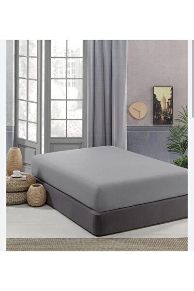 HSN LAGOM Gray Color Cotton Fitted Elastic Sheet 160*200 cm Double Size 30 cm...