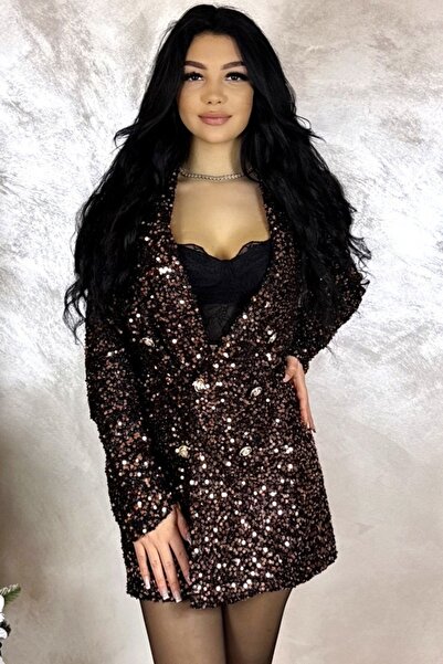 FashionForYou Yvanna fitted dress jacket, with sequins, Chocolate Brown, Size...