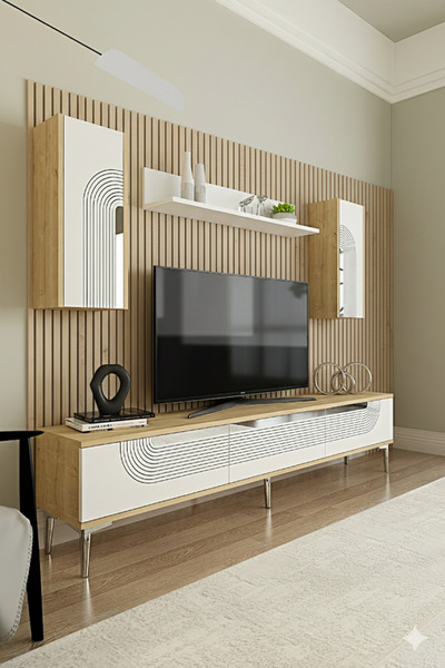 YUMEDİ DESİGN TVR1803DBS - DÜNYA TV ÜNİTESİ TAKIMI 180CM SAFİRMEŞE-BEYAZ-SİLVER